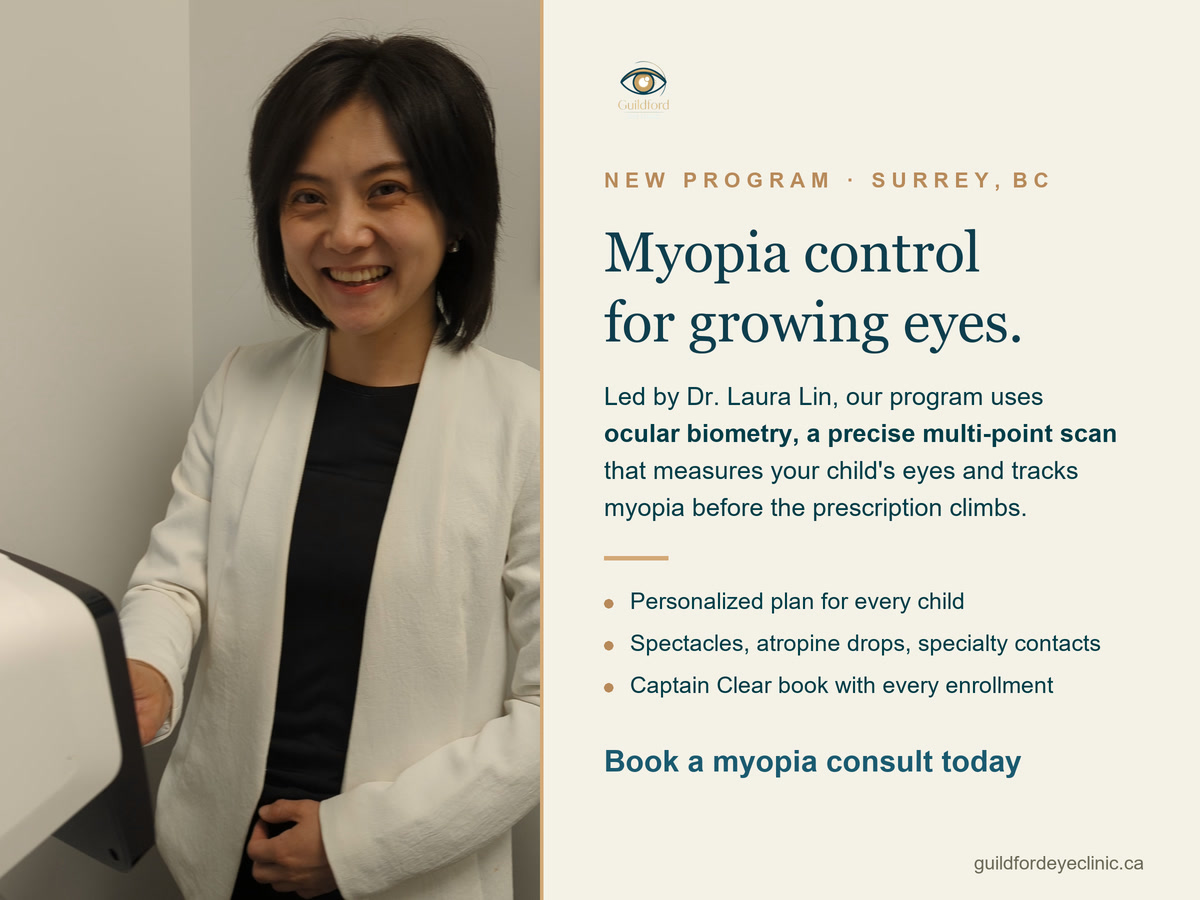 Myopia control program for kids at Guildford Eye Clinic in Surrey, led by Dr. Laura Lin